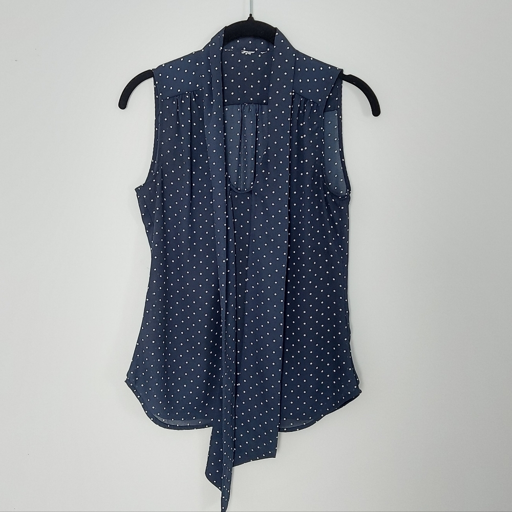 H&M Navy Blue Sleeveless Polka Dot Tie-Front Camisole
